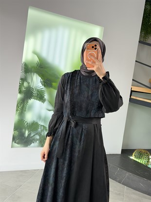 Renkli Kumaş Garnili  Cupra Kumaş  Elbise