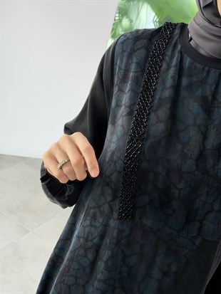 Renkli Kumaş Garnili  Cupra Kumaş  Elbise