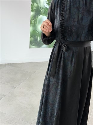 Renkli Kumaş Garnili  Cupra Kumaş  Elbise