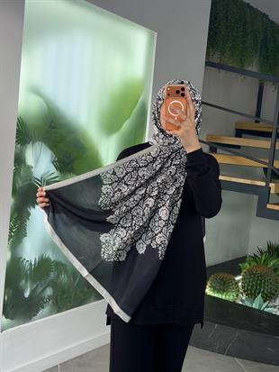 Siyah- Beyaz Renk Royal Motif Şal