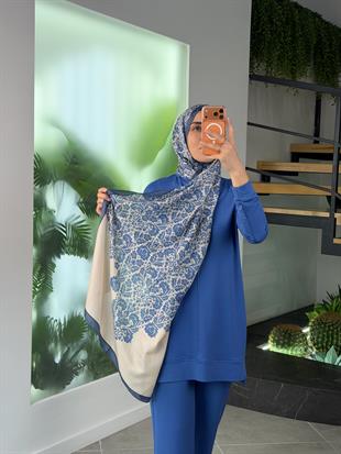 İndigo Renk Royal Motif Şal