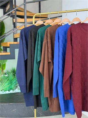 Saks Renk Dama Desenli Merserize Tunik