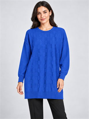 Saks Renk Dama Desenli Merserize Tunik