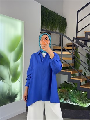 Saks Renk Yarasa Kol Oversize Basic Gömlek