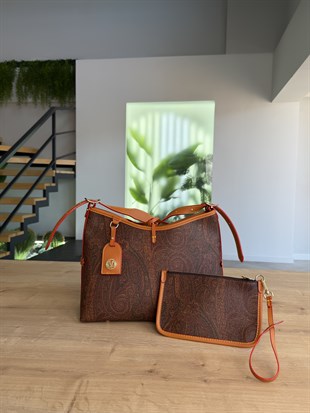 Şal Desenli Koyu Kahve Premium Omuz Çantası