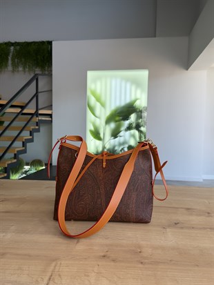 Şal Desenli Koyu Kahve Premium Omuz Çantası