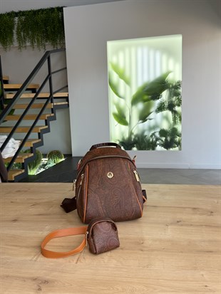 Şal Desenli Koyu Kahve Premium Sırt Çantası