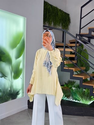 Sarı Renk Asimetrik Kesim Tunik
