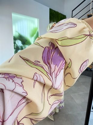 Sarı Renk Çiçek Desenli Elbise