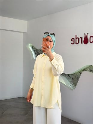 Sarı Renk Çizgili Basıc Gömlek