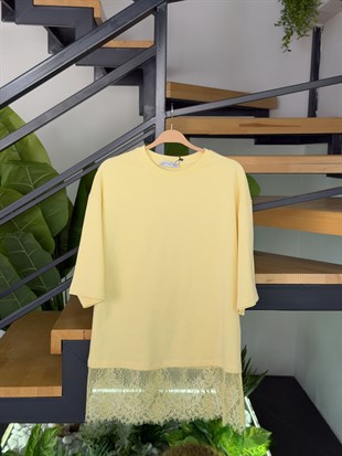 Sarı Renk Dantelli Süprem T-Shirt