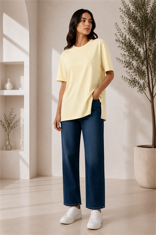 Sarı Renk Kısa Kollu Basic Tshirt
