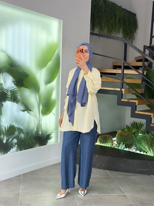 Sarı Renk Tensel Kumaş Basic Gömlek