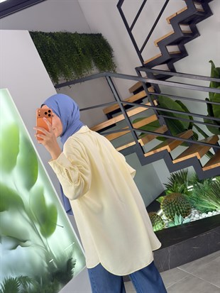 Sarı Renk Tensel Kumaş Basic Gömlek