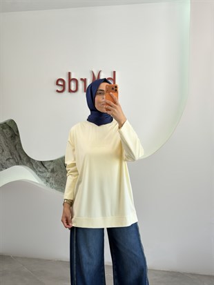 Sarı Renk Tonaton Baskılı Basic S-Shirt