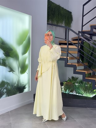 Sarı Renk Volan Detaylı Elbise