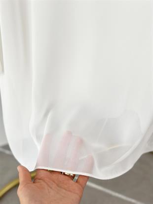 Ekru Renk Şifon Kumaş Garnili İçlik