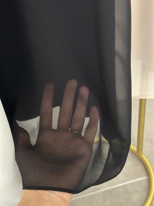 Şifon Kumaş Garnili Siyah Renk Sıfır Kol Kadın İçlik