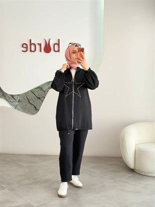 Siyah Renk Ceketi Yıldız Taşlı Takım