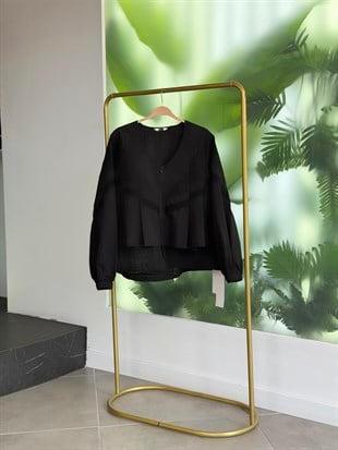 Siyah Renk Dantel Detaylı Bomber Ceket