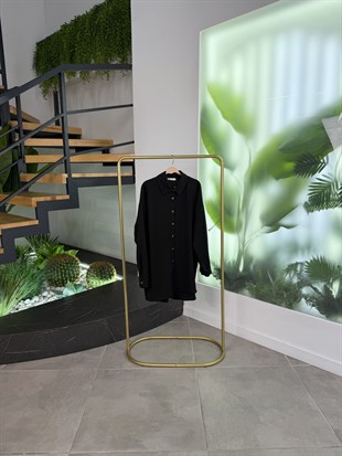 Siyah Renk Gofre Kumaş Gömlek