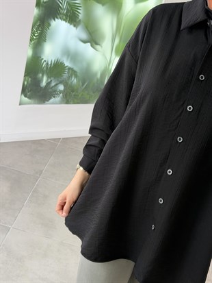 Siyah Renk Gofre Kumaş Gömlek