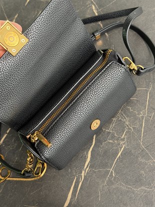 Siyah Renk Gold Tokalı Zincirli Premium Mini Çanta