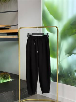 Siyah Renk Kesik Detaylı Konik Pantolon