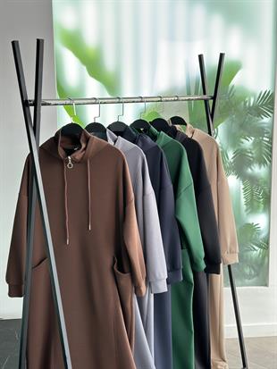 Siyah Renk  Kapüşonlu Rahat  Elbise