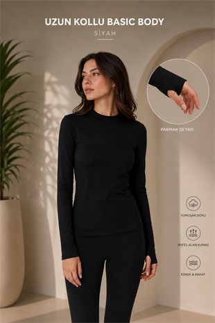 Siyah Renk Parmak Geçirme Detaylı Basıc Body