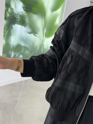Siyah Renk Premium Fermuarlı Bomber Ceket