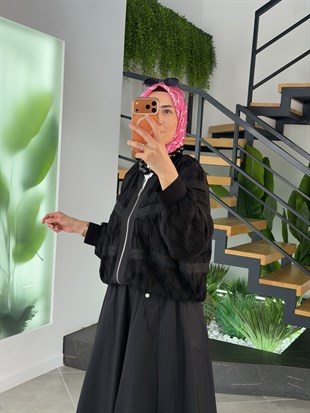 Siyah Renk Premium Fermuarlı Bomber Ceket