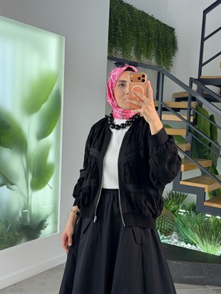 Siyah Renk Premium Fermuarlı Bomber Ceket