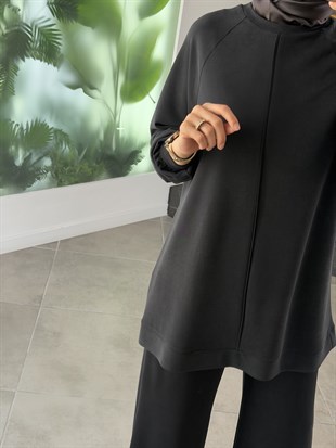 Siyah Renk Reglan Kol Pike Kumaş Basic Takım