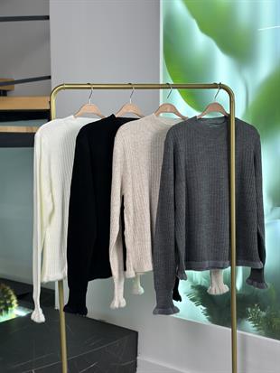 Siyah Renk Ribana Örgü Kadın Basıc Triko İçlik