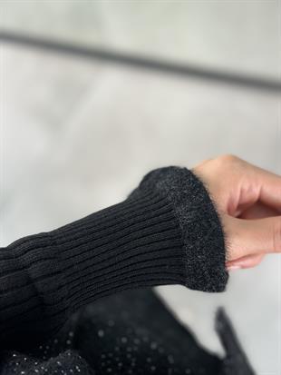 Siyah Renk Ribana Örgü Kadın Basıc Triko İçlik