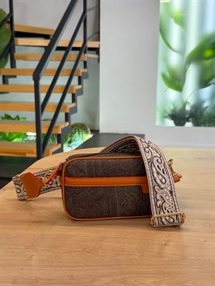Taba Renk Şal Desenli Premium Omuz Çantası