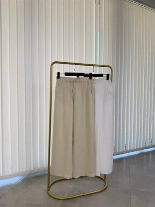 Taş Renk Beli Lastikli Dokulu Tensel Pantolon
