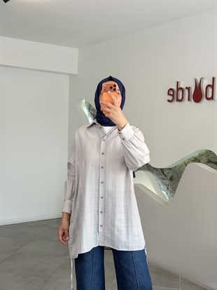 Taş Renk İp Büzgü Detaylı Pamuklu Gömlek
