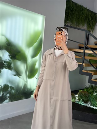 Taş Renk Nervür Detaylı Tensel Giyçık