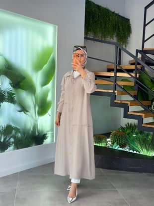 Taş Renk Nervür Detaylı Tensel Giyçık