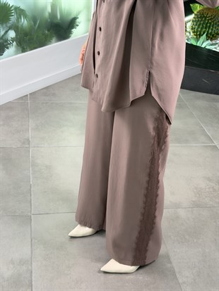 Vizon Renk Dantel Detaylı Pantolonlu Takım
