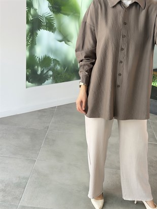 Vizon Renk Gofre Kumaş Gömlek