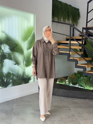 Vizon Renk Gofre Kumaş Gömlek