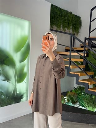 Vizon Renk Gofre Kumaş Gömlek