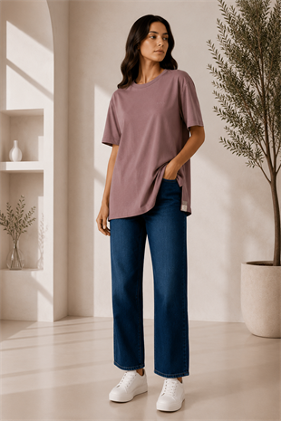 Vizon Renk Kısa Kollu Basic Tshirt
