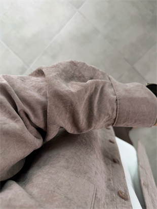 Vizon Renk Süet Kumaş  Cep Detaylı Gömlek