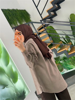 Vizon Renk Süet Kumaş  Cep Detaylı Gömlek