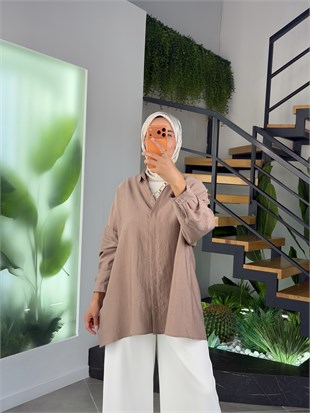 Vizon Renk Yarasa Kol Oversize Basic Gömlek