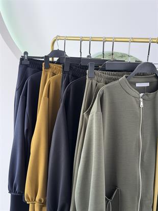 Yağ Yeşili Renk Ceketi Fermuarlı KadınTakım